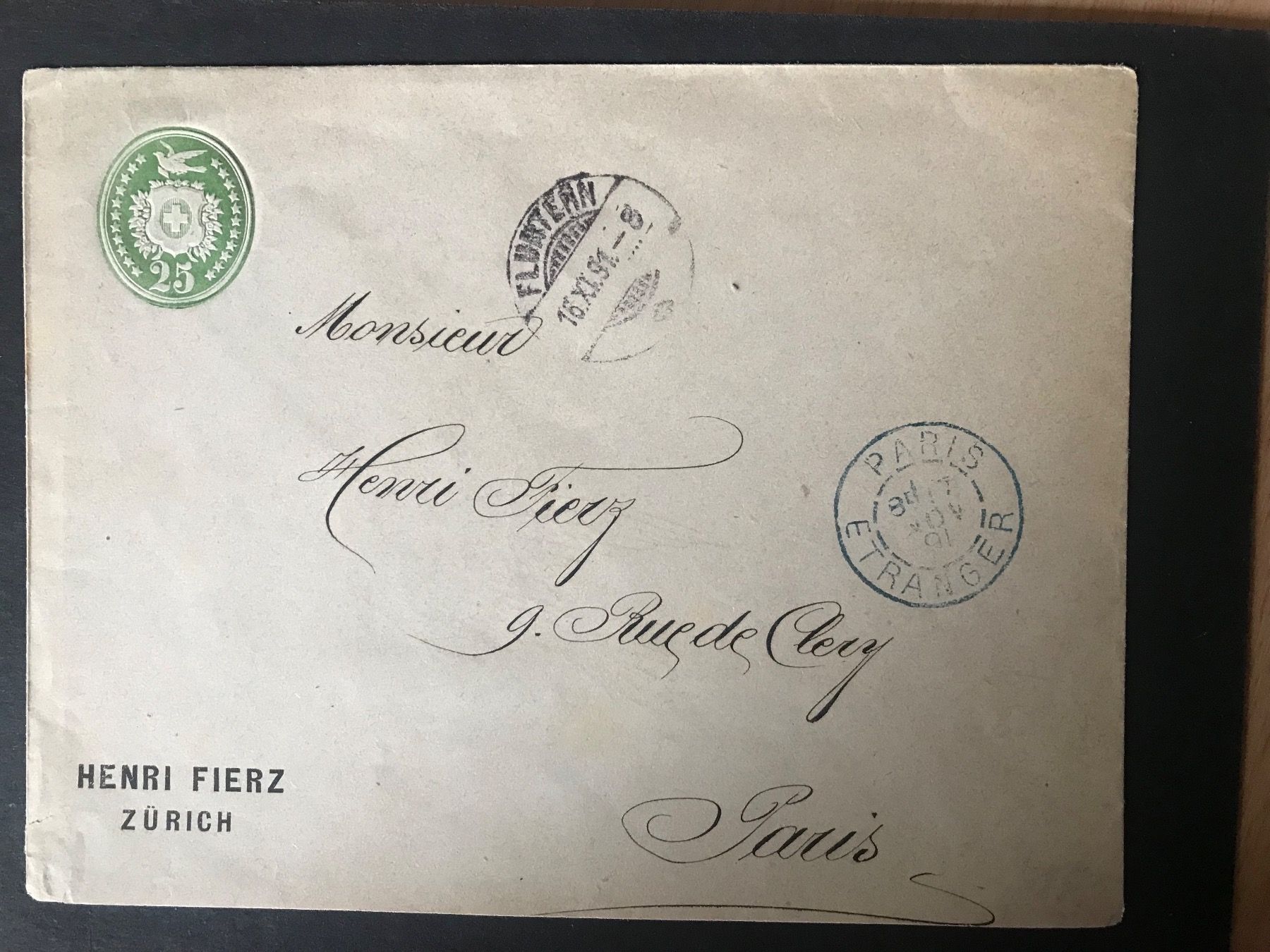 Alle Briefmarken: 1891, Tüblibrief nach Paris – Gebraucht aus stäfa von brandy66