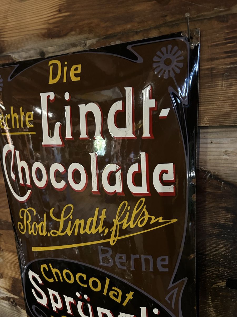 Lindt Schilder: Emailschild Lindt Schokolade  – Gebraucht aus Urnäsch von montags-lager 2
