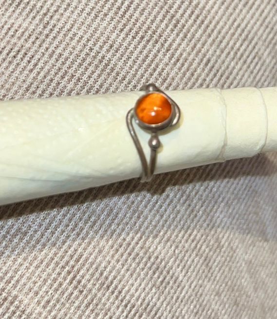 Anelli: Vintage Silber Ring mit orangem Stein 16mm – Usato da Basel venduto da Tierschutz-Flohmi 4