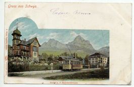 Gruss aus SCHWYZ Partie a. Bahnhofstrasse, Tram, Stassenbahn