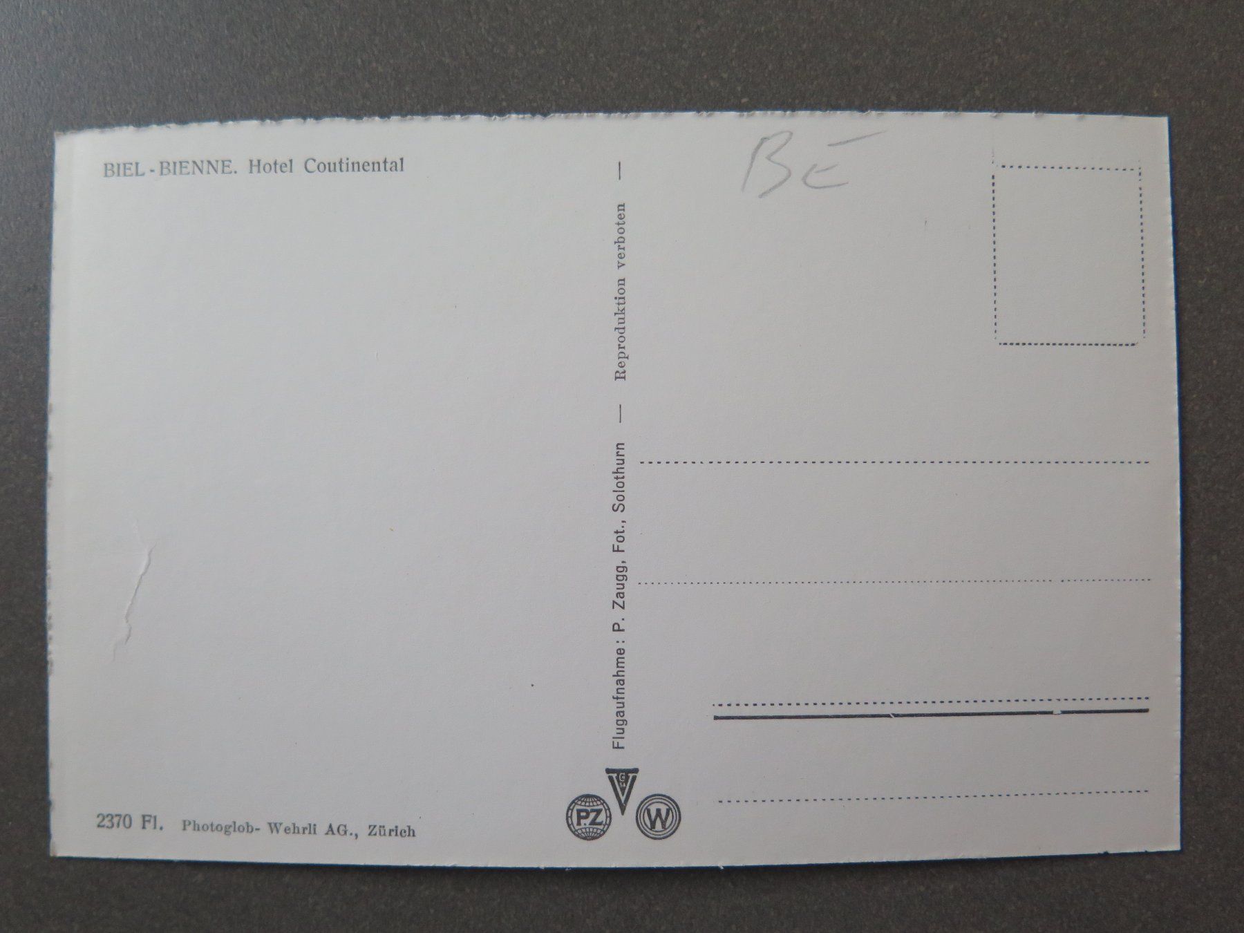 Cartoline postali: BIEL/BIENNE - HOTEL CONTINENTAL – Usato da Wittenbach venduto da lipasal 1