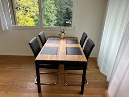 4 Freischwinger Stühle (Echt Leder Schwarz) neuwertig