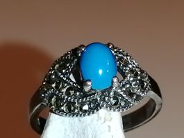 925 SILBER Ring mit blauem Stein