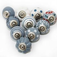 Möbelknopf-10 Stk-Set,Möbelknöpfe Grau Weiß Knäufe Keramik