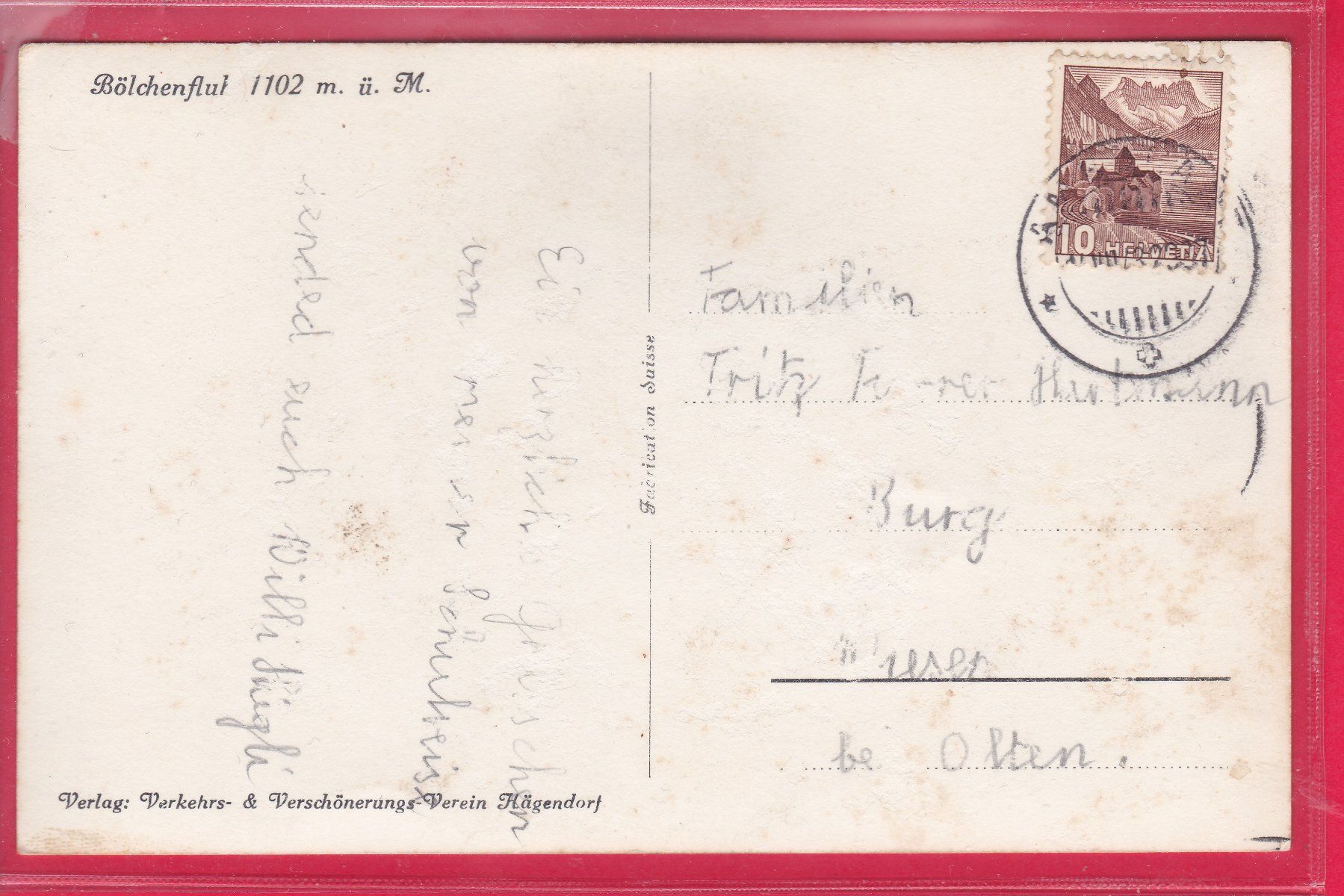 Cartoline postali: BÖLCHENFLUH 1102m, 4.7.1932 – Usato da Oberrieden venduto da Gebirgsstelze 1