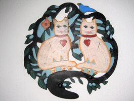 Garderobe Holz mit Katzen, handgemalt, 39x39 cm