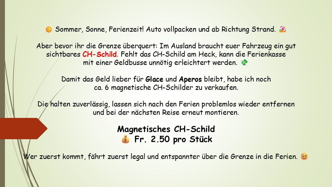 Schilder: CH-Magnetschild – Neu und originalverpackt aus Gossau ZH von Besal 1