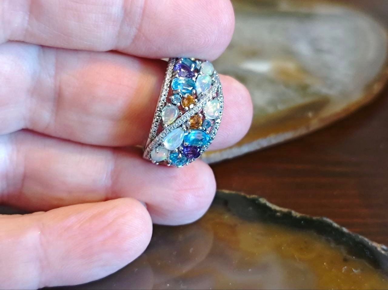 Ringe: ST.SILBER 925° RING MP Gr.18 ECHTE OPALE, MULTIEDELSTEINE – Neu (gemäss Beschreibung) aus Weiningen ZH von actera 8