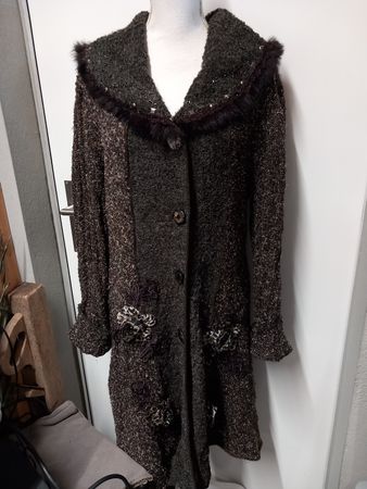 Kuscheliger Strickmantel FORLA PARIS Gr.XXL, Echtfell-Besatz