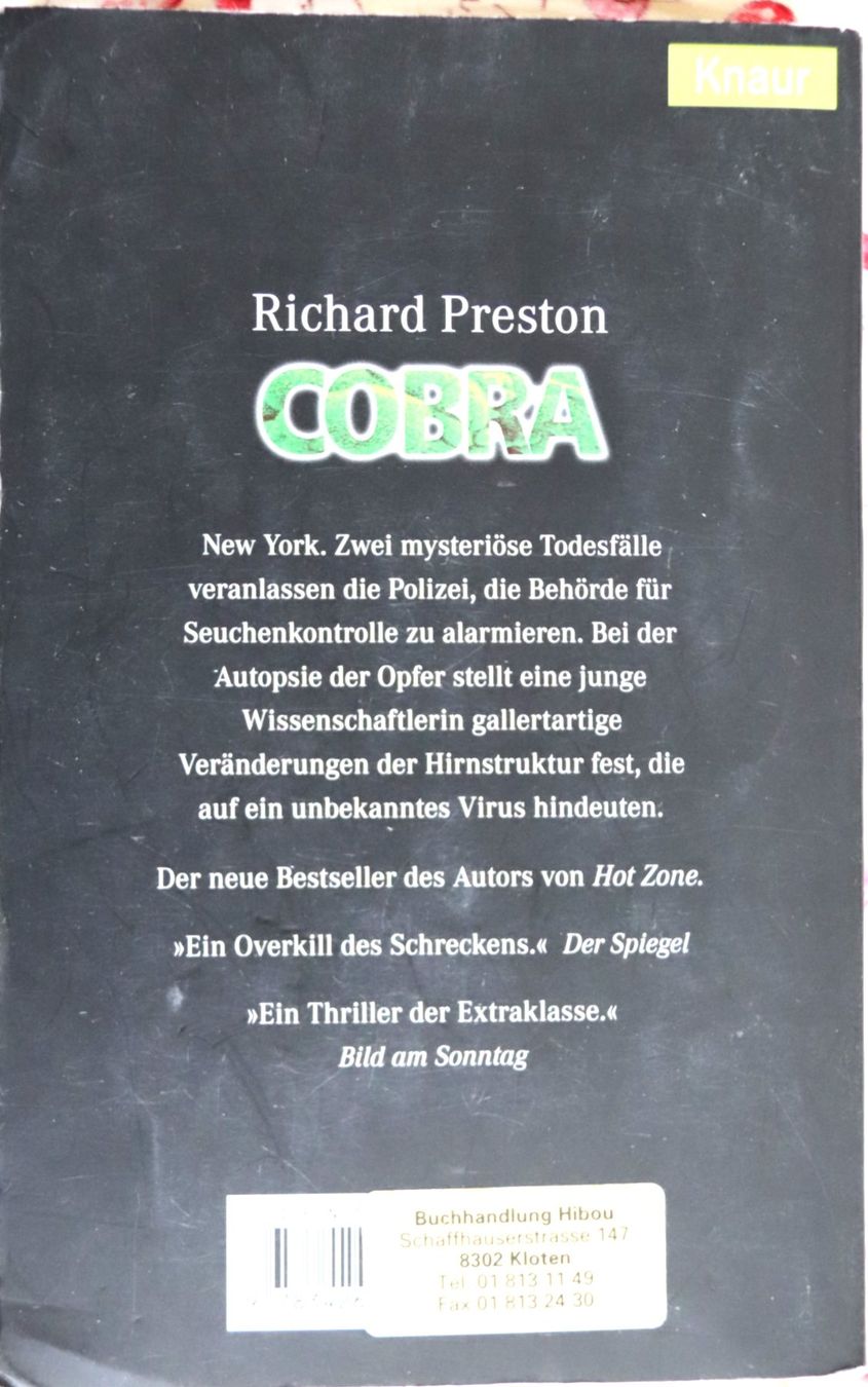 Libri: COBRA  von Richard Preston Taschenbuch – Usato da Glattfelden venduto da Vrenely 1