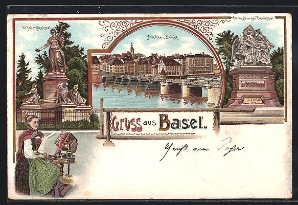 Ansichtskarten: Litho Basel, St. Jacobs Denkmal, alte Rh – Gebraucht aus Berlin von bartko-reher