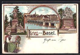 Litho Basel, St. Jacobs Denkmal, alte Rh
