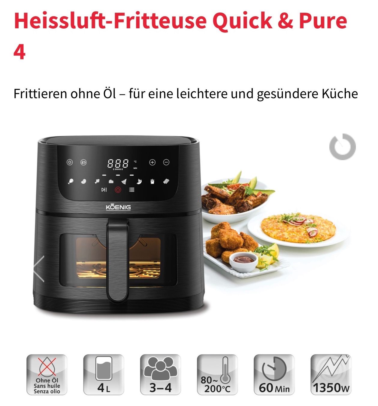 Appareils de cuisine: Koenig Heissluftfritteuse Quick & Pure 4 – Neuf avec emballage d'origine à Glattpark(Opfikon) par ste_n99y