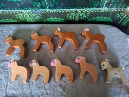 9 alte, Vintage Holztierli aus den 50er bis 60er Jahren