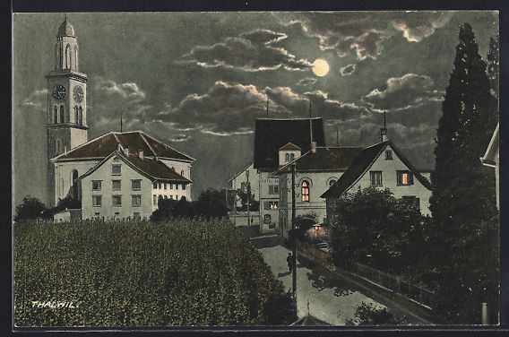 Ansichtskarten: AK Thalwil, Teilansicht mit Kirche, 1907 – Gebraucht aus Berlin von bartko-reher