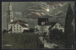 AK Thalwil, Teilansicht mit Kirche, 1907