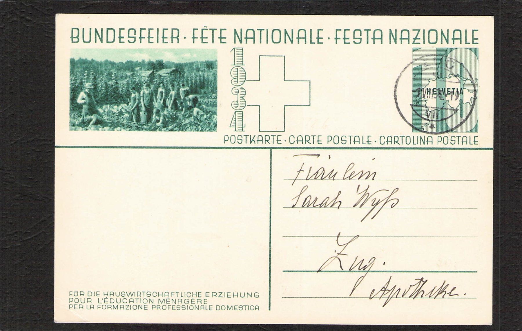 Alle Briefmarken: FDC Bundesfeierkarte 1934 , Nr. 59 b , 1.Vlll.1934 – Gebraucht aus Reichenburg von Pipo-67 1