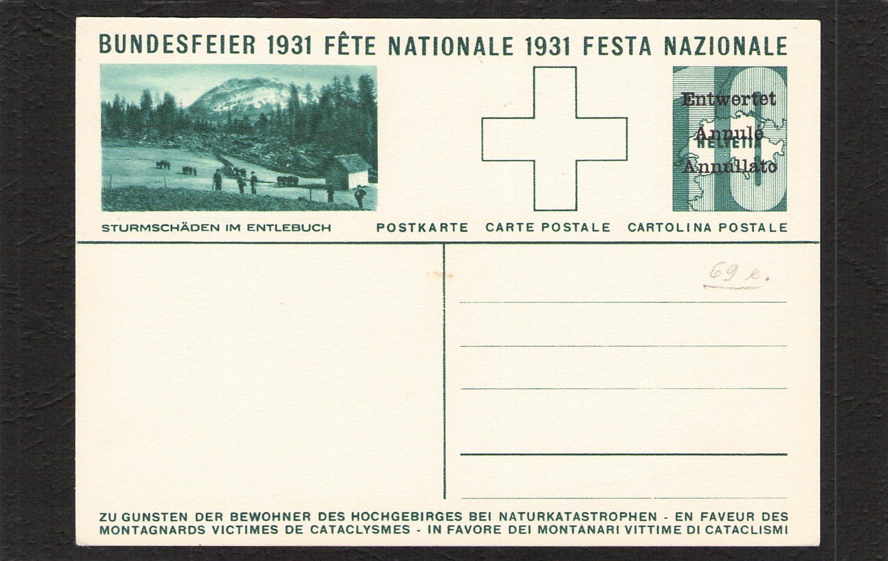 Tutti i francobolli: Bundesfeierkarte 1931,  Nr. 54 e ,  Entwertet – Usato da Reichenburg venduto da Pipo-67