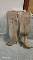 Overknee-Lederstiefel Gr. 39 – Taupe – Absatz 10 cm
