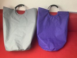 Wäschesäcke, faltbar, grau & lila