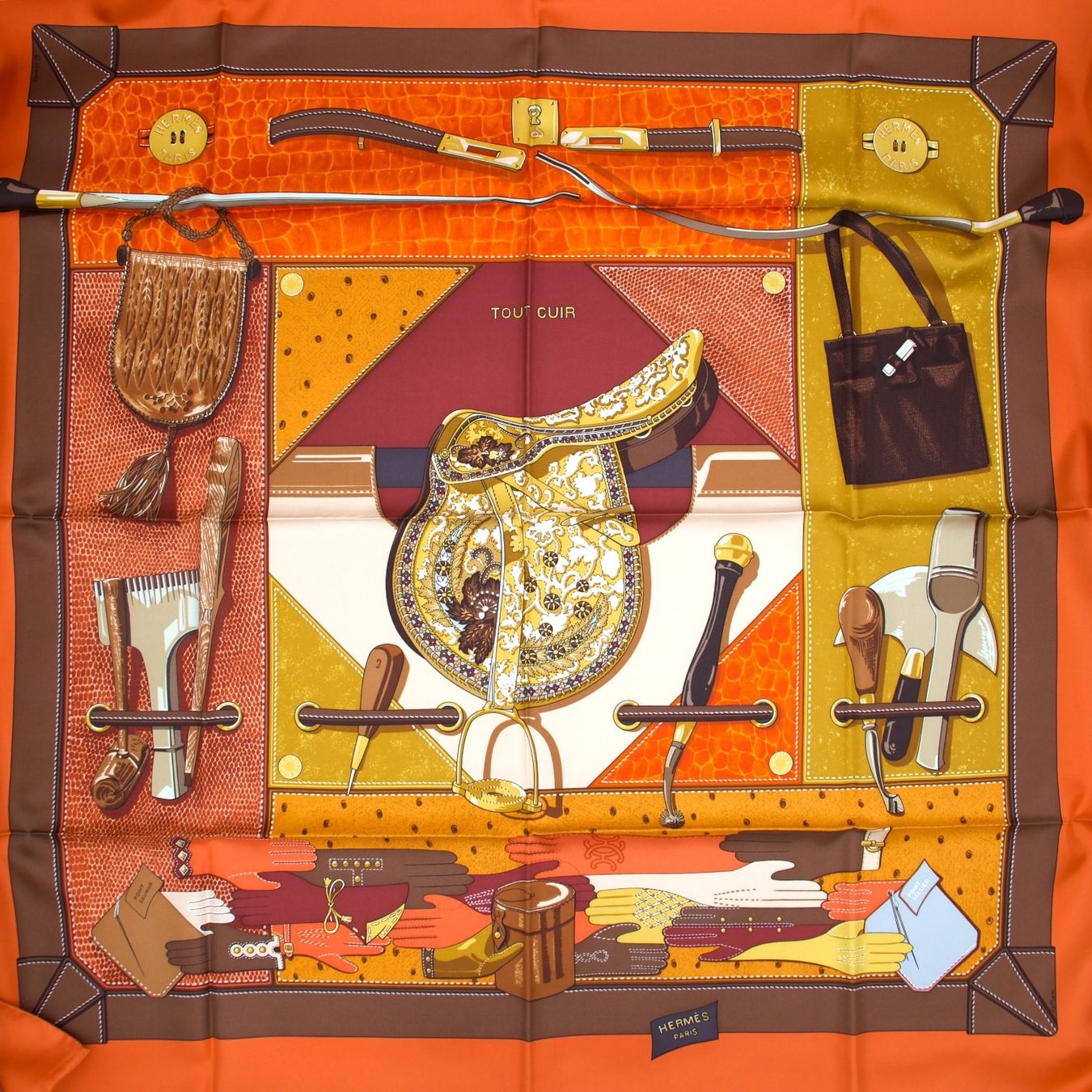 Hermès Foulard & Sciarpe: Hermès Carré "Tout cuir" orange – Usato da Binningen venduto da Designerlabels 4