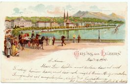 LITHO Gruss aus LUZERN - Pferde-Kutsche