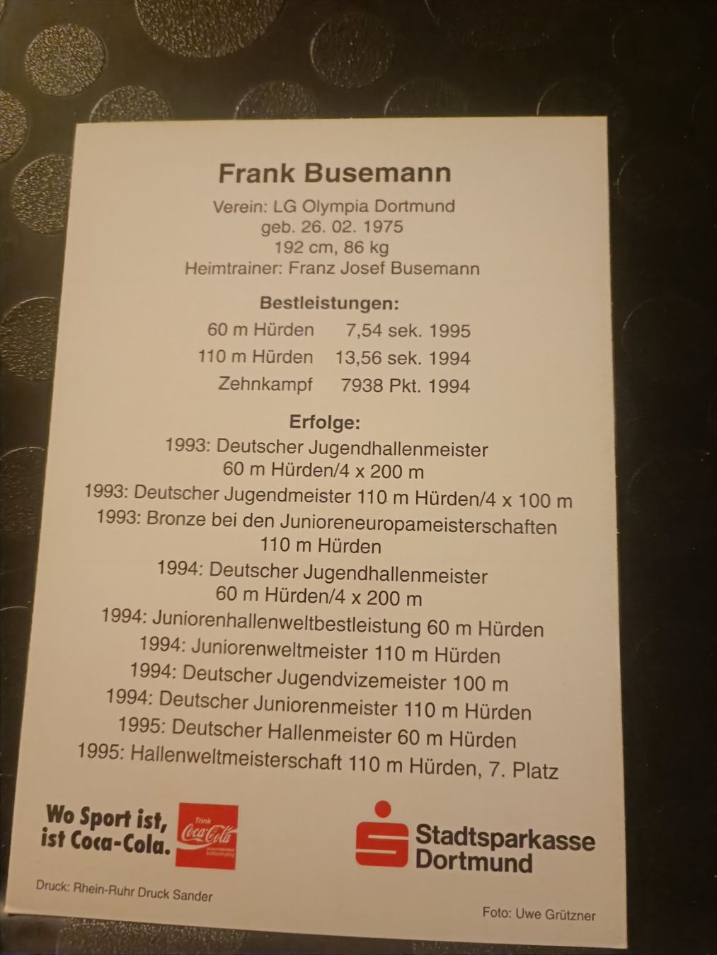 Autogramme: Frank Busemann -Olympia Silber - Handsignierte alte Karte – Gebraucht aus Menziken von Artographs 1