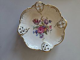 Antike Porzellan Schale, Blumendekor, Goldrand, Vintage