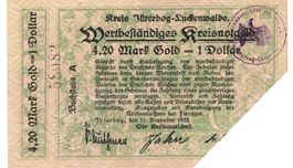 Jüterbog 4.20 Goldmark 11.11.1923 mit Stempel abgeschnitten