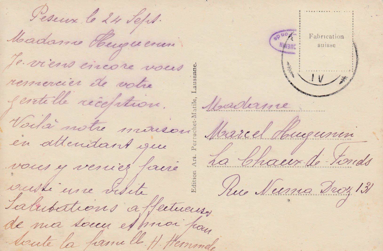 Cartoline postali: Peseux  NE  -   Pension HEMMELER – Usato da Brig venduto da Valcards54 1