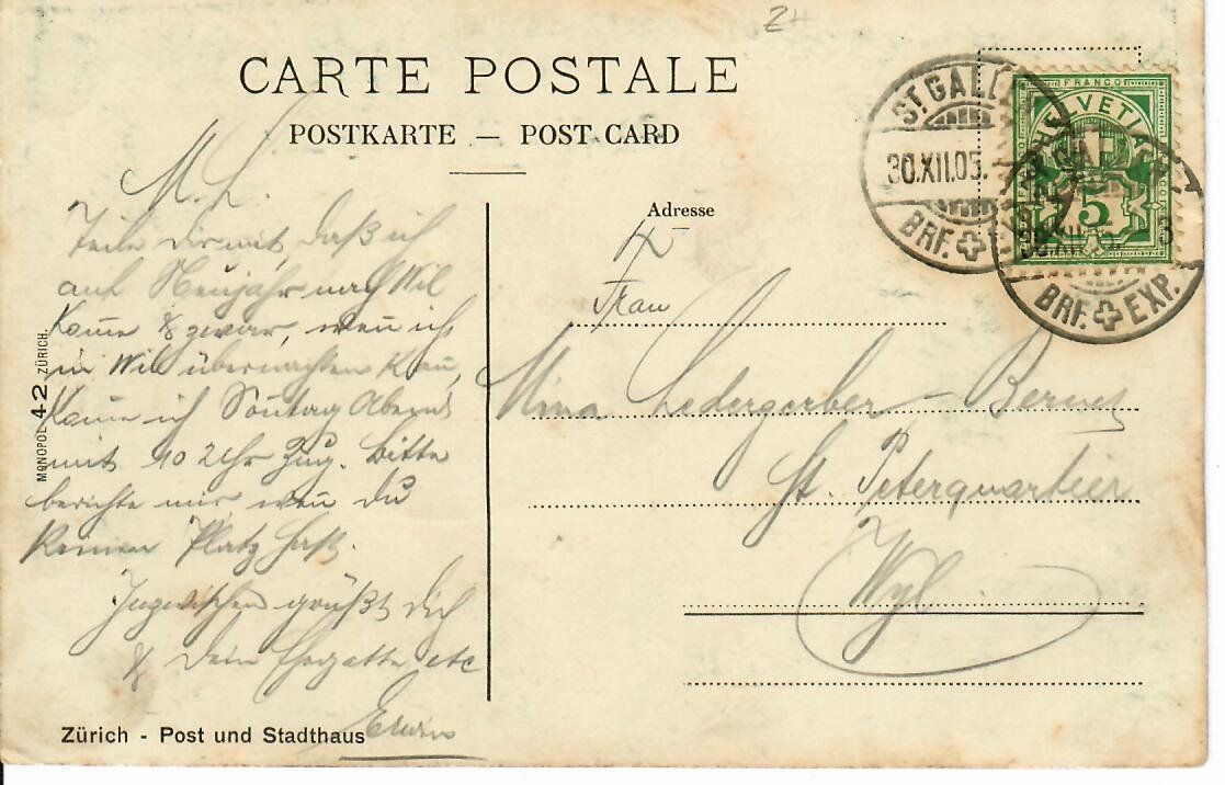 Cartoline postali: St.Gallen 1905 – Usato da Hochdorf venduto da Ziegel-16 1