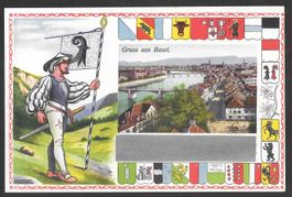 Basel Teilansicht verziert mit Wappen und Standesläufer