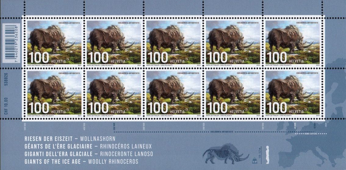 Tutti i francobolli: Kleinbogen Riesen der Eiszeit - Wollnashorn** – Nuovo (secondo la descrizione) da Dottikon venduto da haeusibuh5
