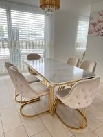 Esstisch 180x90x80cm mit 6 Stühlen - Goldverzierungen