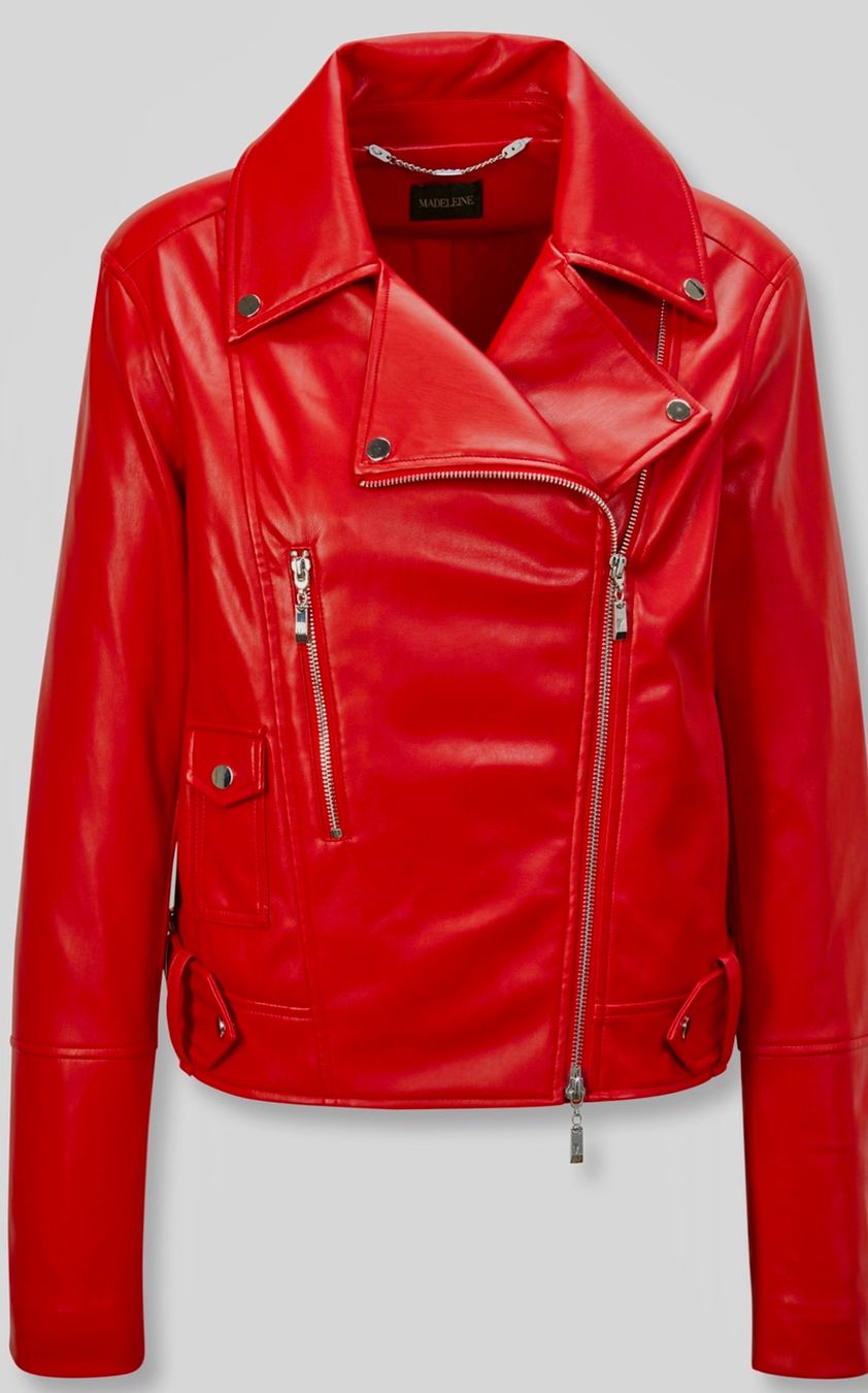 Madeleine Giacche: Madeleine Kunstlederjacke Bikerstyle knallrot, Gr. 38/40 – Nuovo (secondo la descrizione) da Massagno venduto da Hillary