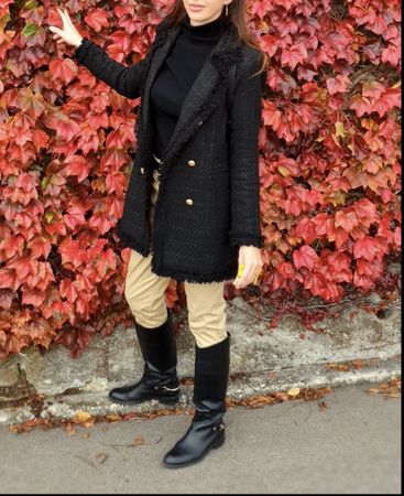 ATTENTIF PARIS black tweed jacket size 36 with fringe