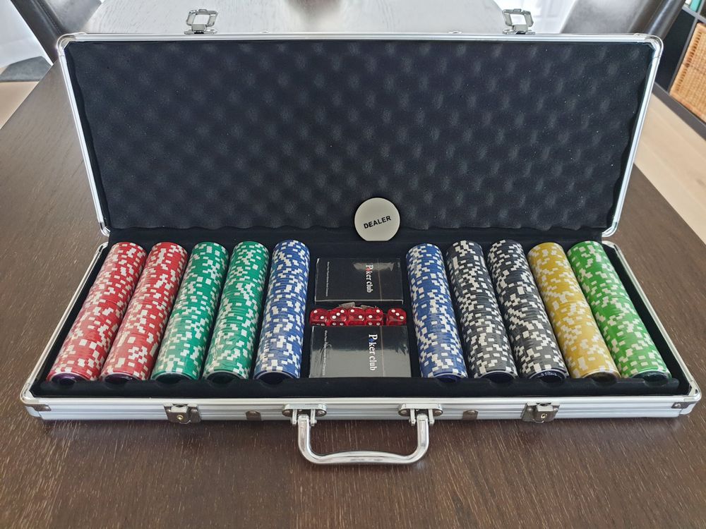 Relaxdays XXL Pokerkoffer Pokerset Poker Set 500 Pokerchips Chips 5 Würfel Alu Koffer Jetons
