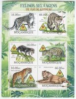 Block "Tiger, Schneeleopard, Löwe, Fischkatze". Mosambik