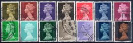 VEREINIGTES KÖNIGREICH ELISABETH II. 14 MARKEN GEST. AC132