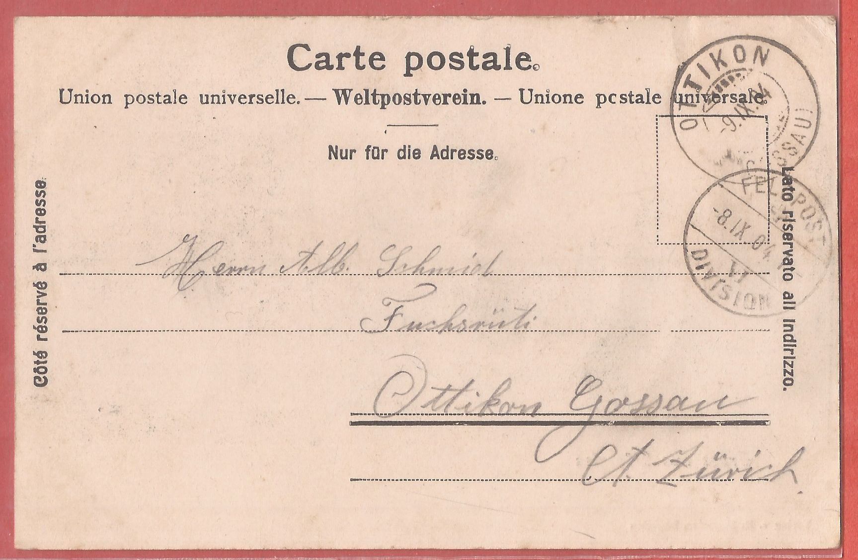 Cartoline postali: Dägerlen - 1904 – Usato da Fislisbach venduto da Porano 1