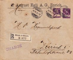 1921: Orts-R-Ganzsachenbrief von Zürich Oberstrass, Siegel