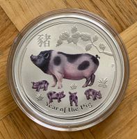 Lunar II Münzen Schwein 2019 / 1 Unze  Silber Farbe / Color