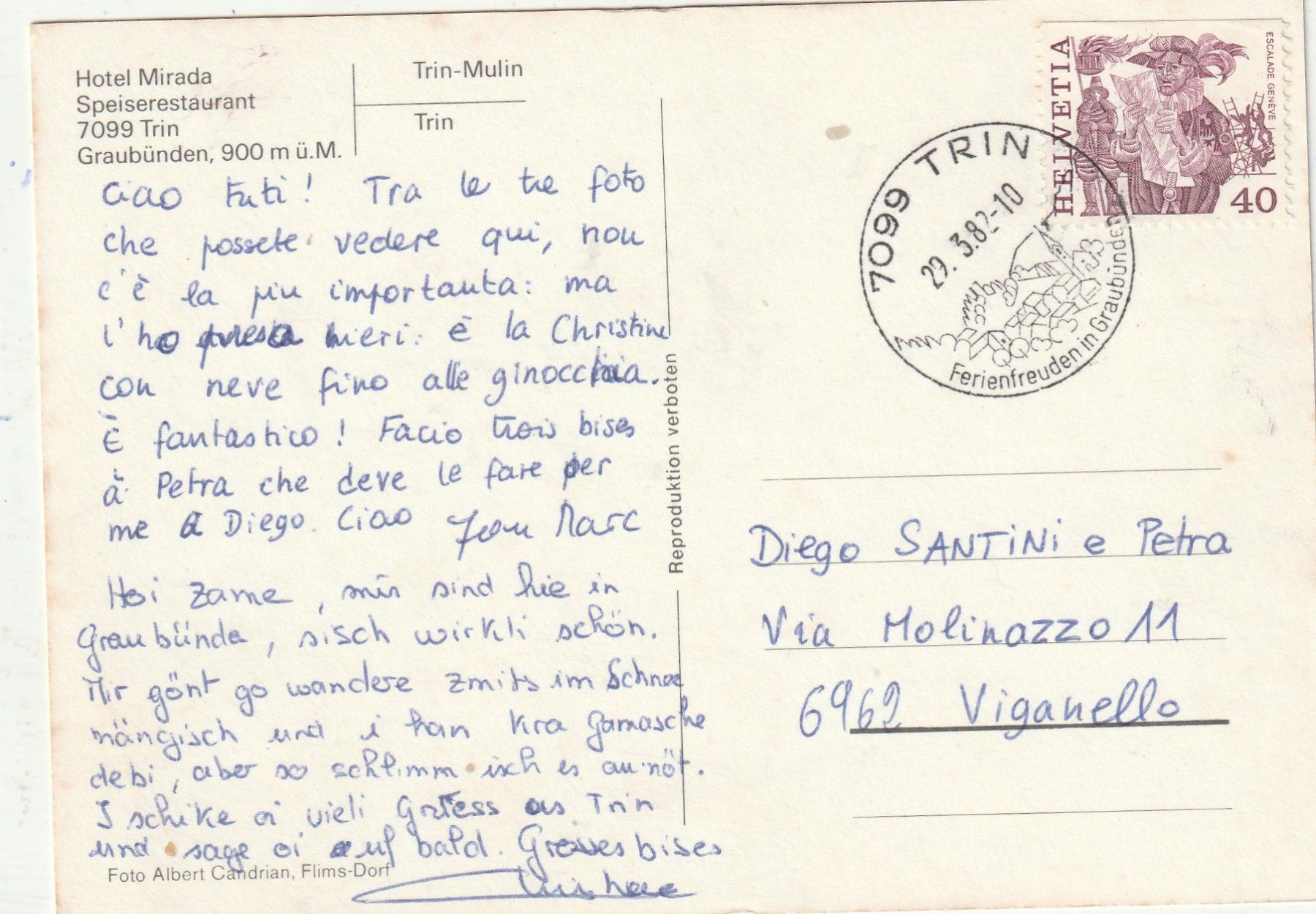 Cartoline postali: Trin Danaliger Speiserestaurant  Mirada um 1982 – Usato da Lumbrein venduto da made02 1