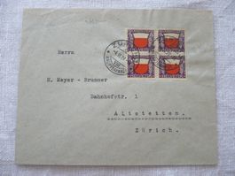 Pro Juventute 1929 Brief Zch 3 HB -> Altstetten 4er-Bl. J45