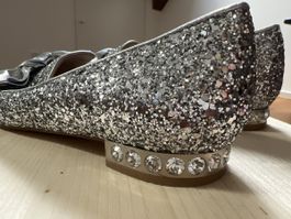 Glitzer Ballerinas Gr. 37 mit Schleife & Strass
