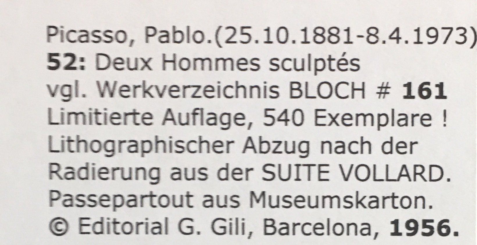 Grafica & Litografie: Pablo Picasso  " Deux Hommes sculptés " – Usato da Nennigkofen venduto da Sommersonnen 3