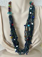 Boho Vintage Multistrang Long Kette aus Glasperlen – Unikat