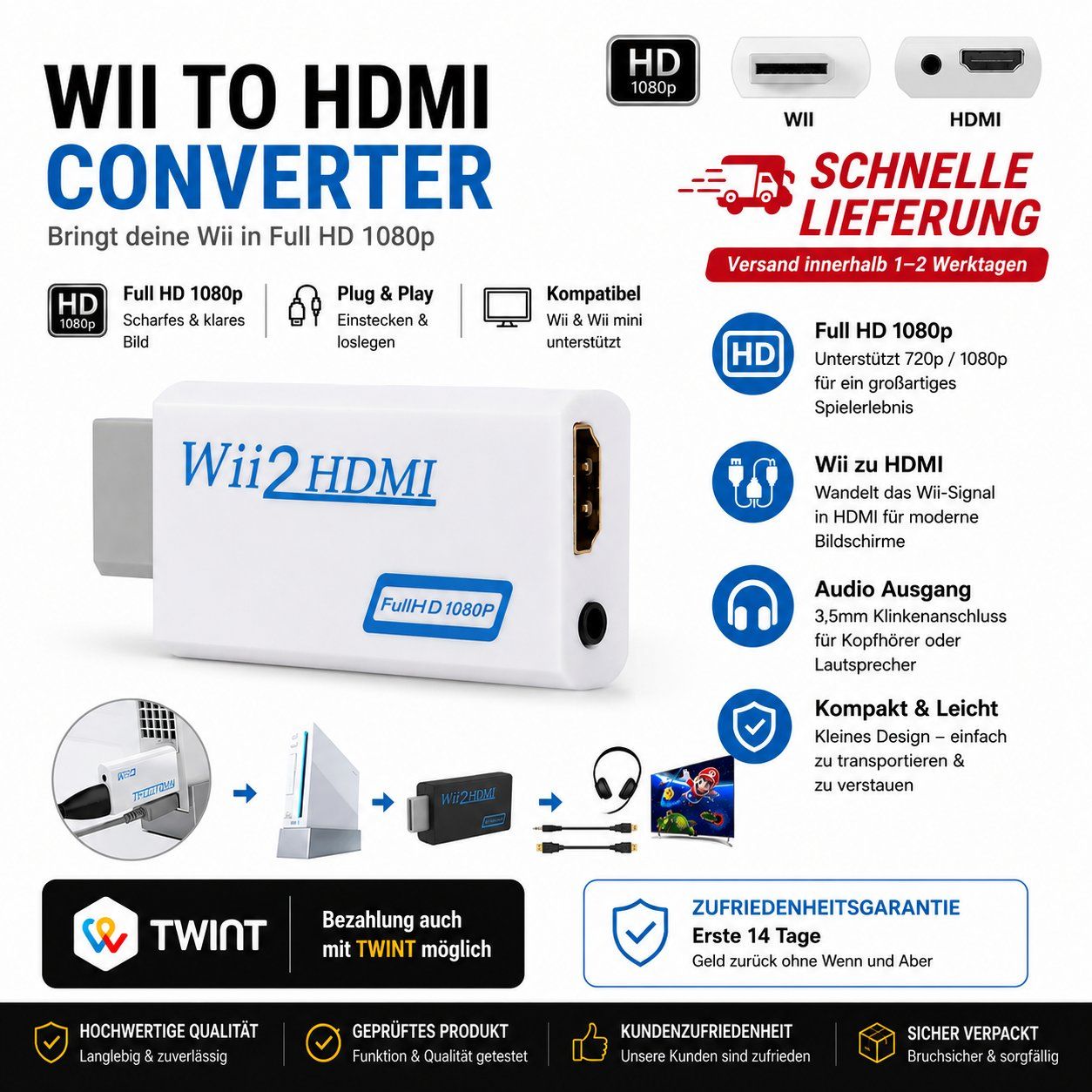 Nintendo Adattatori: Wii HDMI adaptateur (TWINT) – Nuovo (secondo la descrizione) da Montreux venduto da CABLEKABEL 2