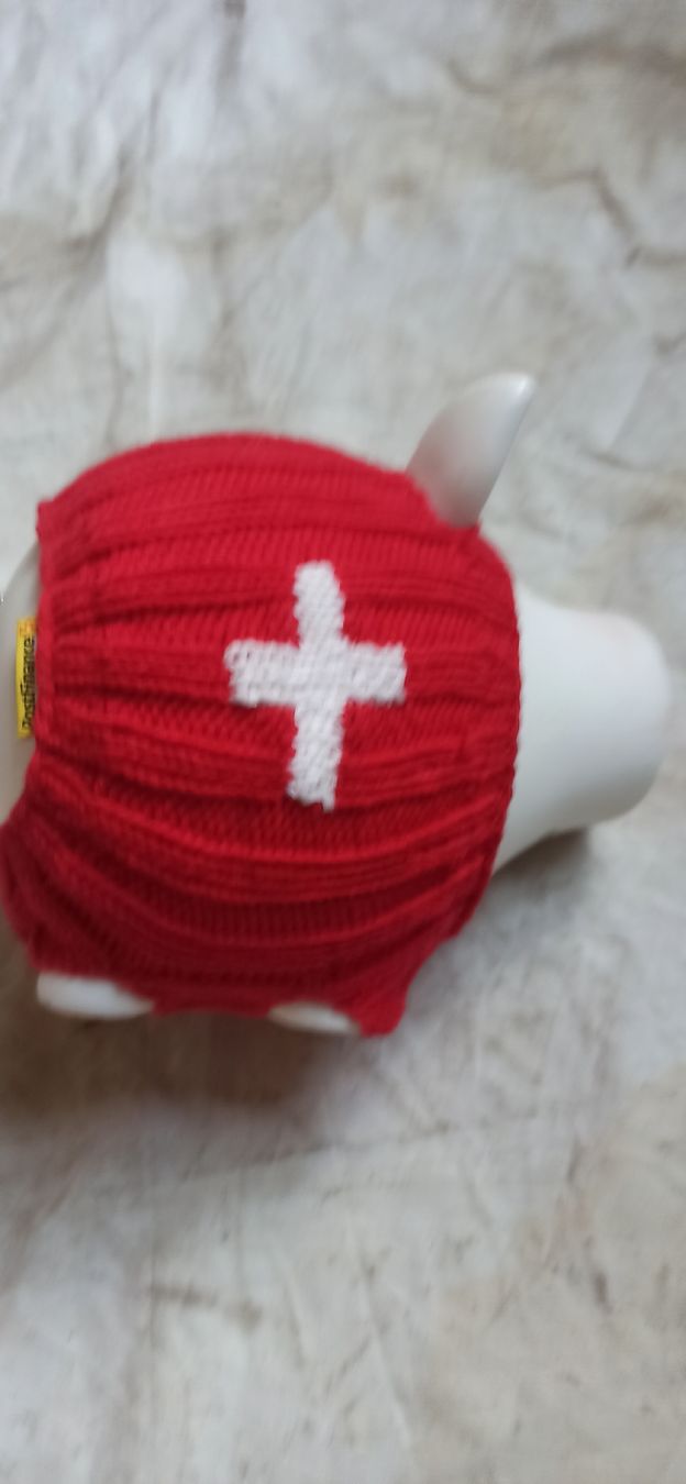 Salvadanai: Tirelire cochon blanc avec cache tricoté Postfinance – Usato da Leysin venduto da mostroboy 1