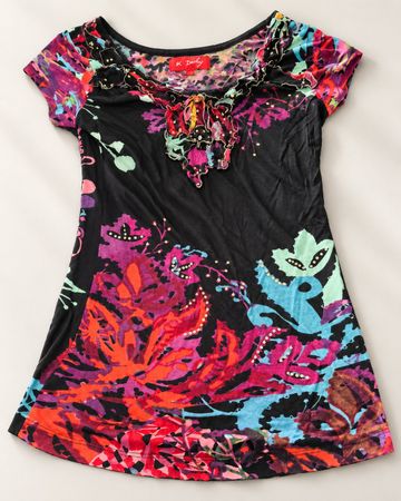 Derhy Damen Top bunt Gr. L – mit Pailletten & Applikationen